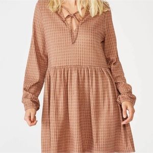 NWT Cotton On Larissa baby doll mini dress Mandy check acorn fall long sleeve